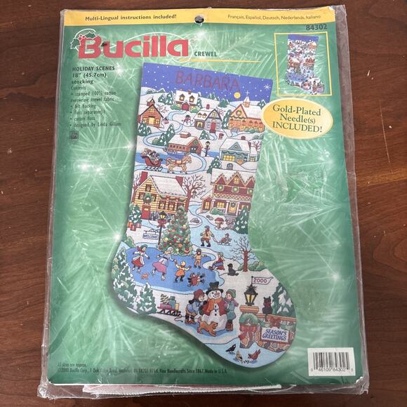 Bucilla Crewel Christmas Holiday Scenes 18” Stocking 84302 New Unopened NOS 2000 - Picture 7 of 8